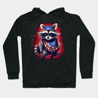 red raccoon proudly American flaG Hoodie